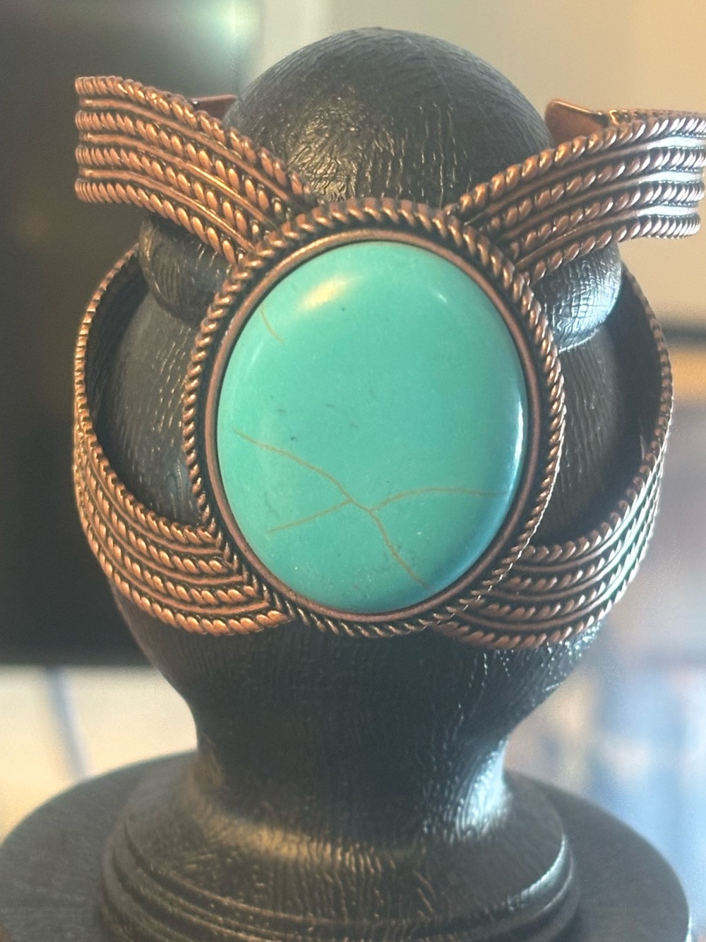Turquoise Stone Copper Cuff Bracelet - Women Accessories